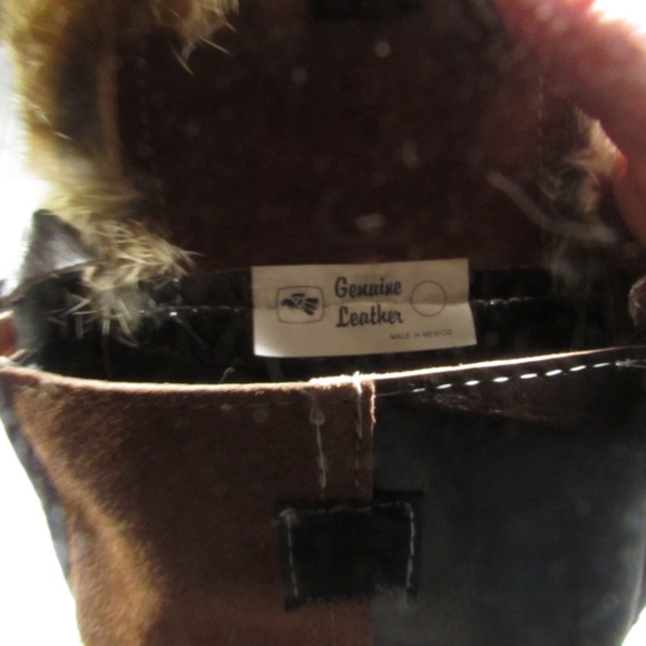 Leather Patch work Purse w/ Rabbit Fur - Picture 3 of 8